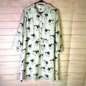 Bulldog Print Black White Drawstring‎ Waist Dress Size 3XL